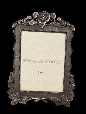 Jennifer Moore Victorian Metal Rose Picture Frame 5x7 Vintage Style Pewter
